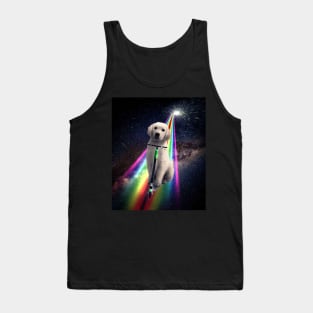 Space Galaxy Dog On Scooter Rainbow Tank Top